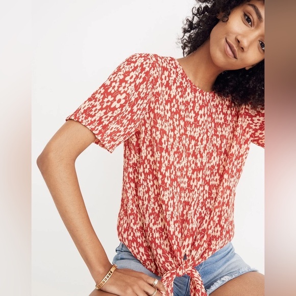 MADEWELL Crinkled Button-Back Tie Tee In Full Bloom - Picture 3 of 6